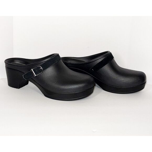 Crocs Dual Comfort Sarah Chunky Heel Mule Clog Black Strap Buckle SlipOn Women 8 - Picture 5 of 15